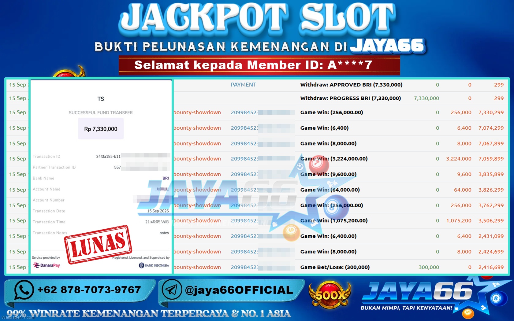 JAYA66 – BUKTI KEMENANGAN SLOT WILD BOUNTY SHOWDOWN Rp. 7,330,000 LUNAS!